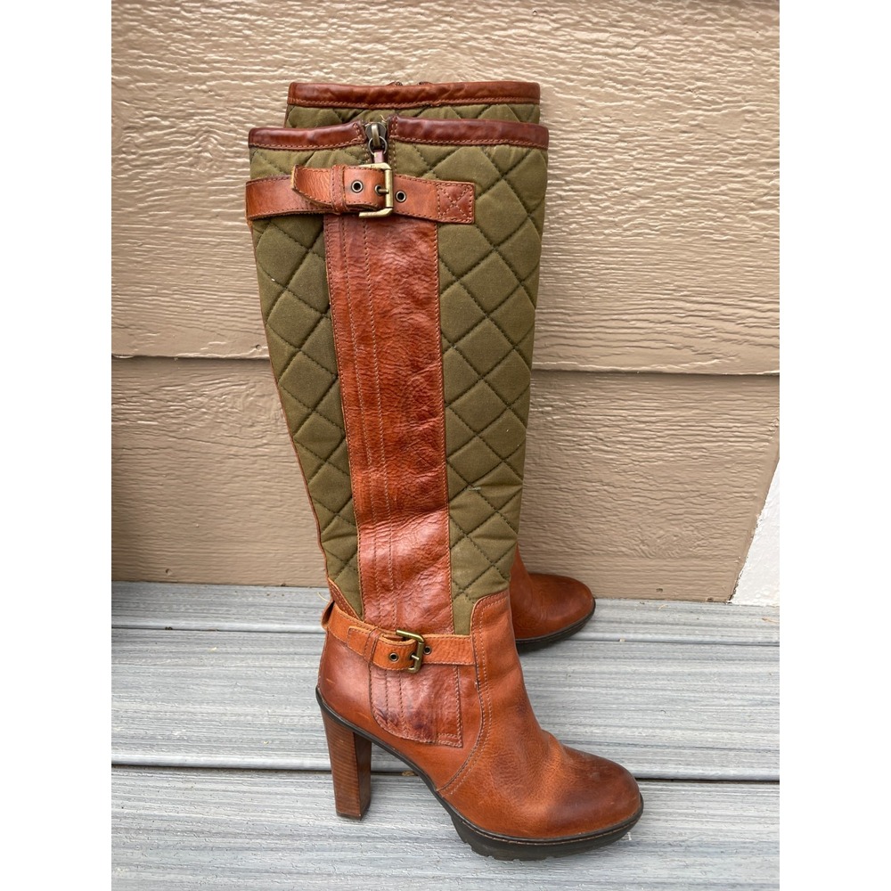 Ralph Lauren Purple Label Italy Size 8B Tall Brown Leather/ Quilted Green Boots